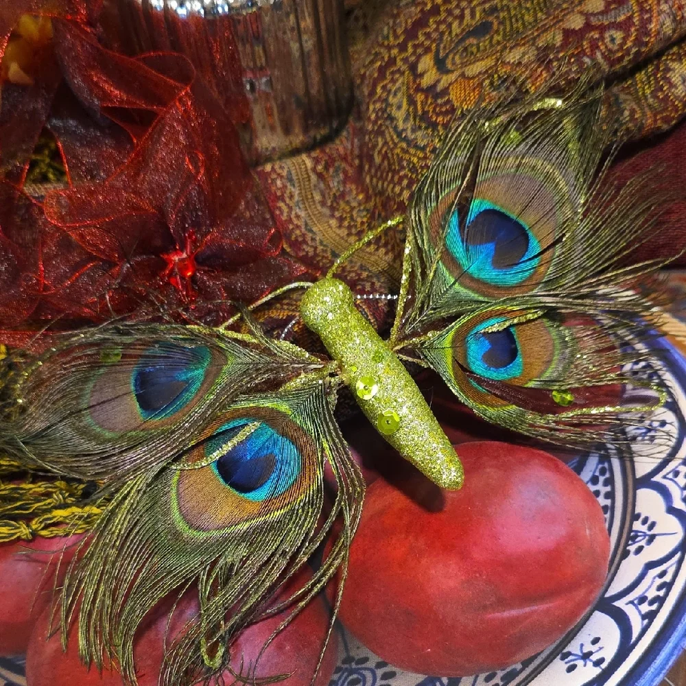 Peacock Feather Butterfly Ornament - Picture 1 of 2